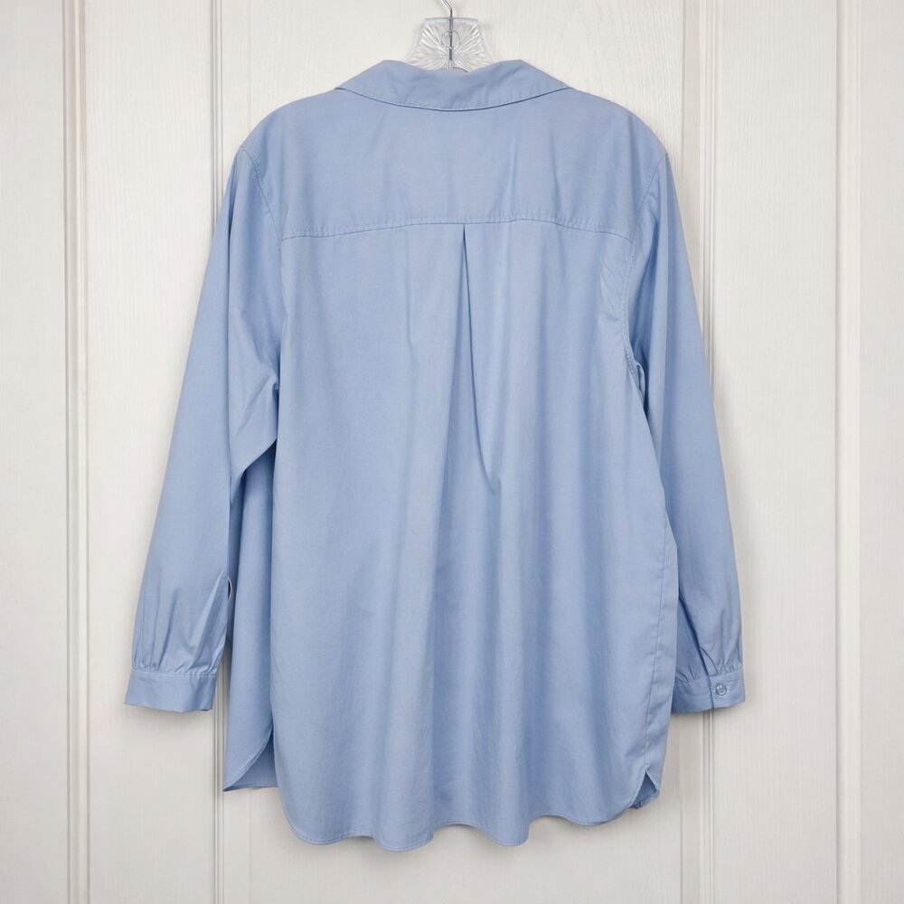 Isaac Mizrahi Live 1X Blue Snap Front Stretch Button Down Top - Picture 2 of 7